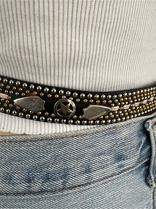 Lily Farouche Two Tone Gold Silver Studded Leather Belt